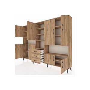 Arges Dolap 13 Raflı 3 Çekmeceli 9 Kapaklı 220x30x163 Çam-çam