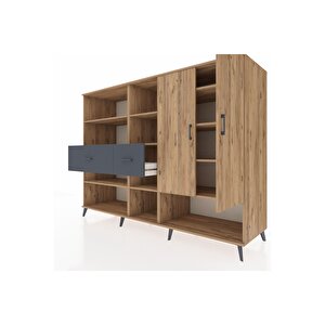 Kronos Dolap 10 Raflı 2 Çekmeceli 2 Kapaklı 220x59x163 Çam-çam/antrasit