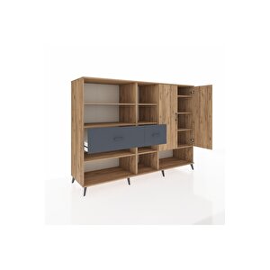 Kronos Dolap 10 Raflı 2 Çekmeceli 2 Kapaklı 220x59x163 Çam-çam/antrasit