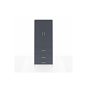 Arges Dolap 2 Raflı 3 Çekmeceli Tek Askılı 88x30x221 Antrasit-antrasit
