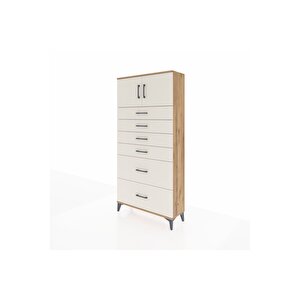 Arges Dolap Tek Raflı 6 Çekmeceli 2 Kapaklı 88x30x182 Çam-aytaşı