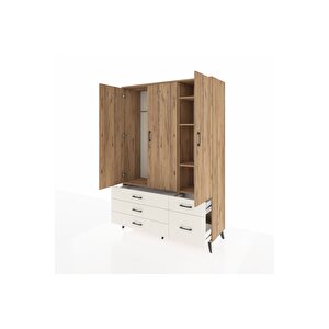 Hyperion Dolap 5 Raflı 5 Çekmeceli Tek Askılı 132x44x195 Çam-çam/aytaşı