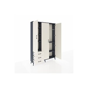 Arges Gardrop 6 Raflı 3 Çekmeceli Tek Askılı 132x30x195 Antrasit-aytaşı