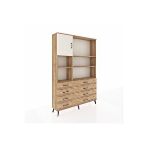 Arges Dolap 7 Raflı 8 Çekmeceli Tek Kapaklı  132x30x195 Çam-aytaşı/çam