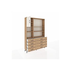 Arges Dolap 7 Raflı 8 Çekmeceli Tek Kapaklı  132x30x195 Çam-aytaşı/çam