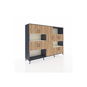 Hyperion Dolap 10 Raflı 9 Kapaklı 220x44x163 Antrasit-çam/aytaşı