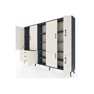 Arges Dolap 11 Raflı 3 Çekmeceli 7 Kapaklı 220x30x163 Antrasit-aytaşı