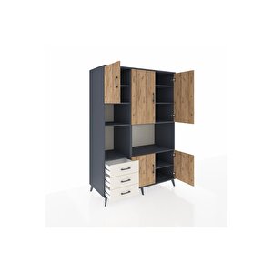 Kronos Dolap 9 Raflı 3 Çekmeceli 5 Kapaklı 132x59x195 Antrasit-çam/aytaşı