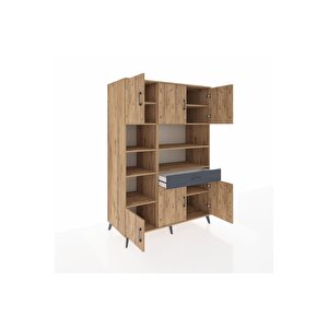 Kronos Dolap 10 Raflı Tek Çekmeceli 6 Kapaklı 132x59x195 Çam-çam/antrasit