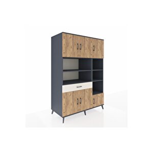 Kronos Dolap 10 Raflı Tek Çekmeceli 6 Kapaklı 132x59x195 Antrasit-çam/aytaşı