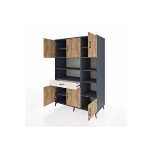 Kronos Dolap 10 Raflı Tek Çekmeceli 6 Kapaklı 132x59x195 Antrasit-çam/aytaşı