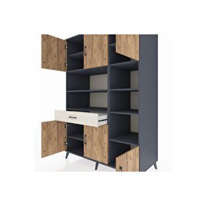 Kronos Dolap 10 Raflı Tek Çekmeceli 6 Kapaklı 132x59x195 Antrasit-çam/aytaşı