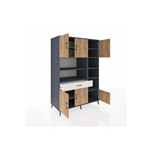 Kronos Dolap 10 Raflı Tek Çekmeceli 6 Kapaklı 132x59x195 Antrasit-çam/aytaşı