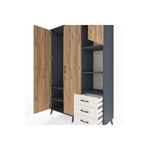 Hyperion Dolap 5 Raflı 3 Çekmeceli Tek Askılı 132x44x195 Antrasit-çam/aytaşı