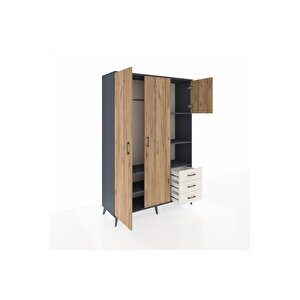 Hyperion Dolap 5 Raflı 3 Çekmeceli Tek Askılı 132x44x195 Antrasit-çam/aytaşı