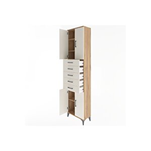 Arges Dolap 4 Raflı 5 Çekmeceli 4 Kapaklı 60x30x243 Çam-aytaşı