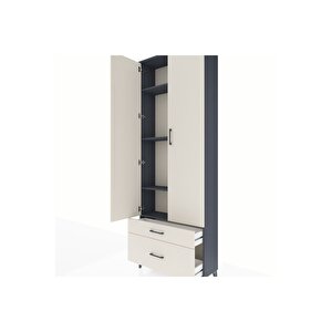 Arges Dolap 4 Raflı 2 Çekmeceli 2 Kapaklı 88x30x243 Antrasit-aytaşı