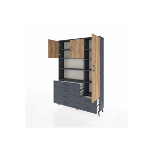 Arges Dolap 9 Raflı 6 Çekmeceli 3 Kapaklı 132x30x195 Antrasit-çam/antrasit