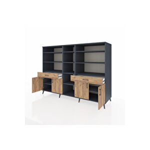 Kronos Dolap 12 Raflı 2 Çekmeceli 4 Kapaklı 220x59x163 Antrasit-çam