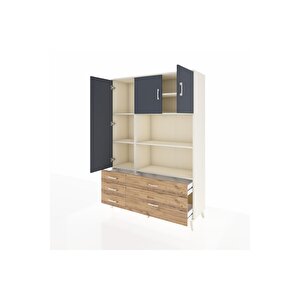 Hyperion Dolap 7 Raflı 5 Çekmeceli 3 Kapaklı 132x44x195 Aytaşı-antrasit/çam