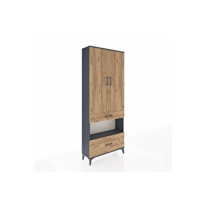 Arges Dolap 3 Raflı 2 Çekmeceli Tek Askılı 88x30x221 Antrasit-çam