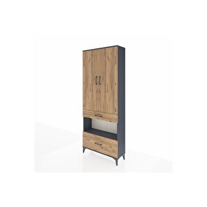 Arges Dolap 3 Raflı 2 Çekmeceli Tek Askılı 88x30x221 Antrasit-çam