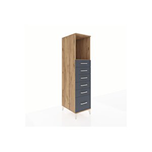 Kronos Dolap Tek Raflı 6 Çekmeceli 44x59x182 Çam-antrasit