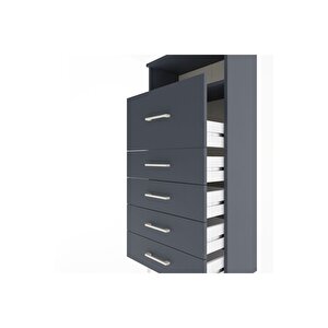 Arges Dolap Tek Raflı 5 Çekmeceli 60x30x134 Antrasit-antrasit