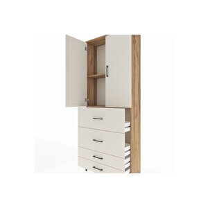 Arges Dolap 2 Raflı 4 Çekmeceli 2 Kapaklı 88x30x221 Çam-aytaşı