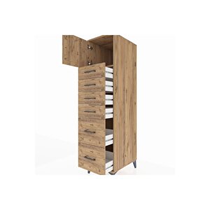 Kronos Dolap Tek Raflı 6 Çekmeceli Tek Kapaklı 44x59x182 Çam-çam