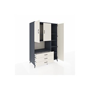 Kronos Dolap 7 Raflı 3 Çekmeceli 3 Kapaklı 132x59x195 Antrasit-aytaşı/aytaşı