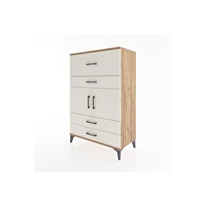 Hyperion Dolap Tek Raflı 4 Çekmeceli 2 Kapaklı 88x44x134 Çam-aytaşı