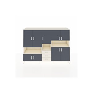 Hyperion Dolap 13 Raflı 3 Çekmeceli 9 Kapaklı 220x44x163 Aytaşı-antrasit/aytaşı