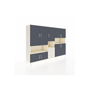 Hyperion Dolap 13 Raflı 3 Çekmeceli 9 Kapaklı 220x44x163 Aytaşı-antrasit/aytaşı