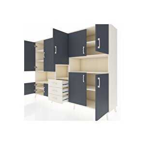 Hyperion Dolap 13 Raflı 3 Çekmeceli 9 Kapaklı 220x44x163 Aytaşı-antrasit/aytaşı