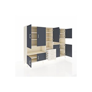 Hyperion Dolap 13 Raflı 3 Çekmeceli 9 Kapaklı 220x44x163 Aytaşı-antrasit/aytaşı