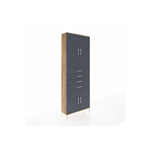 Arges Dolap 3 Raflı 4 Çekmeceli 4 Kapaklı 88x30x243 Çam-antrasit