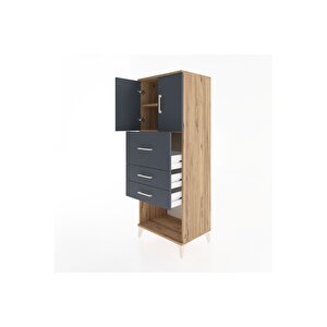Hyperion Dolap 2 Raflı 3 Çekmeceli 2 Kapaklı 60x44x163 Çam-antrasit