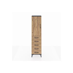 Arges Dolap Tek Raflı 5 Çekmeceli Tek Askılı 44x30x182 Antrasit-çam
