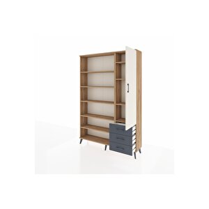 Arges Dolap 9 Raflı 3 Çekmeceli Tek Kapaklı  132x30x195 Çam-aytaşı/antrasit