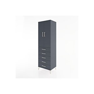 Hyperion Dolap 3 Raflı 5 Çekmeceli 2 Kapaklı 60x44x195 Antrasit-antrasit