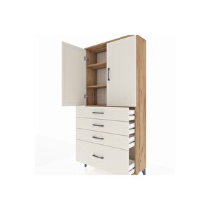 Arges Dolap 3 Raflı 4 Çekmeceli 2 Kapaklı 88x30x182 Çam-aytaşı