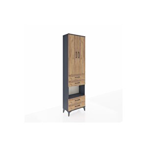 Arges Dolap 3 Raflı 4 Çekmeceli Tek Askılı 60x30x221 Antrasit-çam