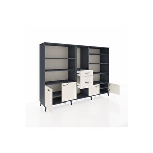 Hyperion Dolap 10 Raflı 2 Çekmeceli 4 Kapaklı 220x44x163 Antrasit-aytaşı