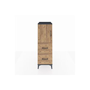 Kronos Dolap Tek Raflı 2 Çekmeceli Tek Kapaklı 44x59x134 Antrasit-çam