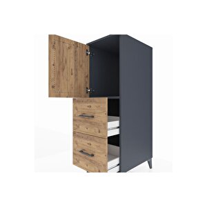 Kronos Dolap Tek Raflı 2 Çekmeceli Tek Kapaklı 44x59x134 Antrasit-çam