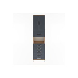 Arges Dolap 3 Raflı 6 Çekmeceli 2 Kapaklı 60x30x243 Çam-antrasit