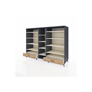 Kronos Dolap 14 Raflı 2 Çekmeceli  220x59x163 Antrasit-aytaşı/çam