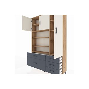 Arges Dolap 9 Raflı 5 Çekmeceli 3 Kapaklı 132x30x195 Çam-aytaşı/antrasit