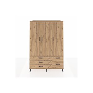 Kronos Dolap 5 Raflı 5 Çekmeceli Tek Askılı 132x59x195 Çam-çam/çam